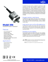 Thumbnail of document Data Sheet - 206 Industrial/OEM Pressure Transducer